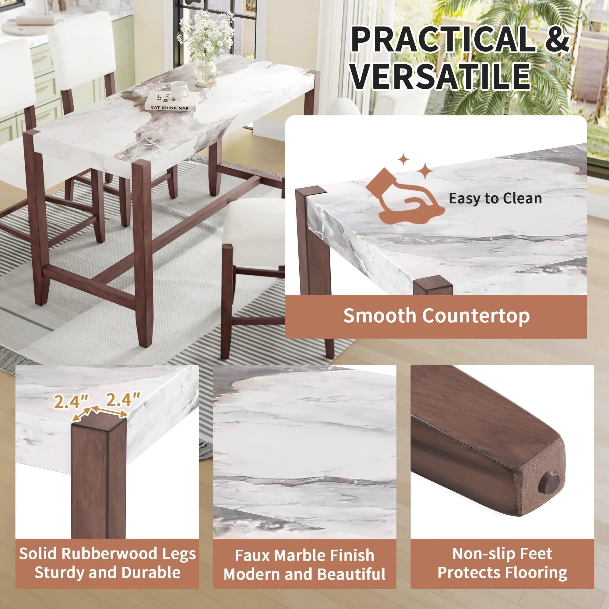 5 Piece Counter Height Dining Set With 4 Upholstered Chairs by Unique Piece Furniture