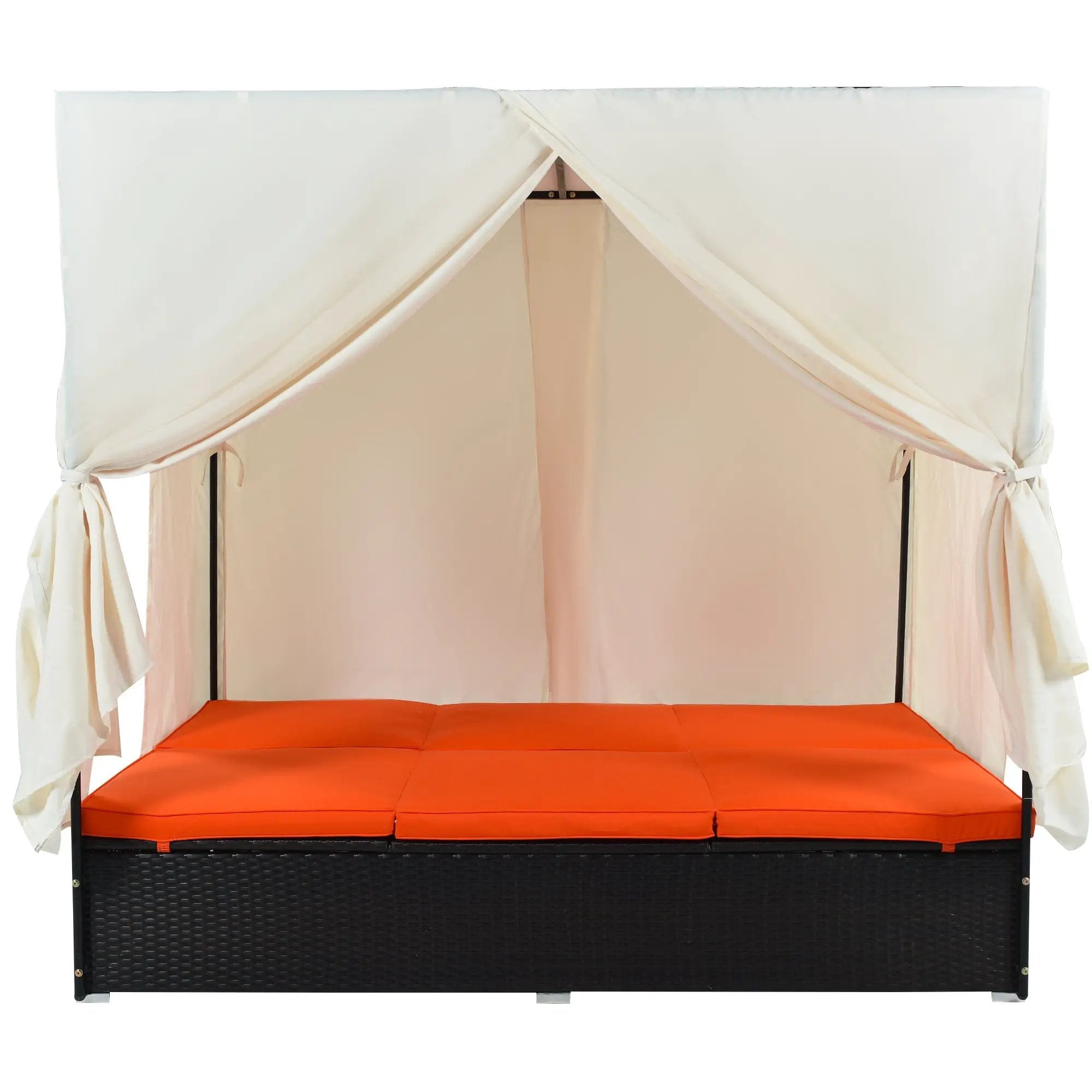 U_STYLE Outdoor Double Chaise Lounge Daybed with Curtains by HouseOfZazla