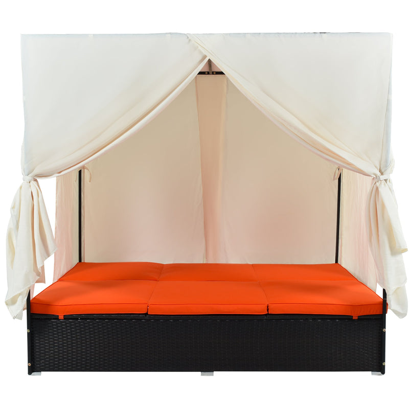 U_STYLE Outdoor Double Chaise Lounge Daybed with Curtains by HouseOfZazla