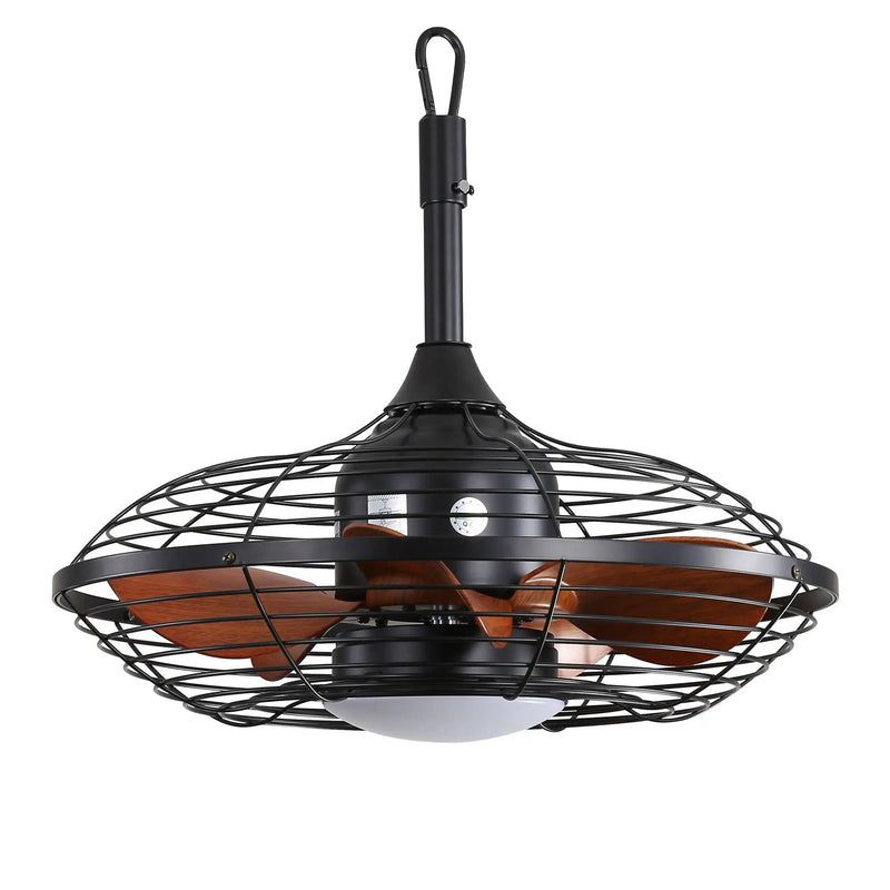 20" Downrod Mount Ceiling Fan LED 18W 3 Cct 5 ABS Blades DC Motor With Hanging And Hook For Outside Patios Pergola - Black by Unique Piece Furniture