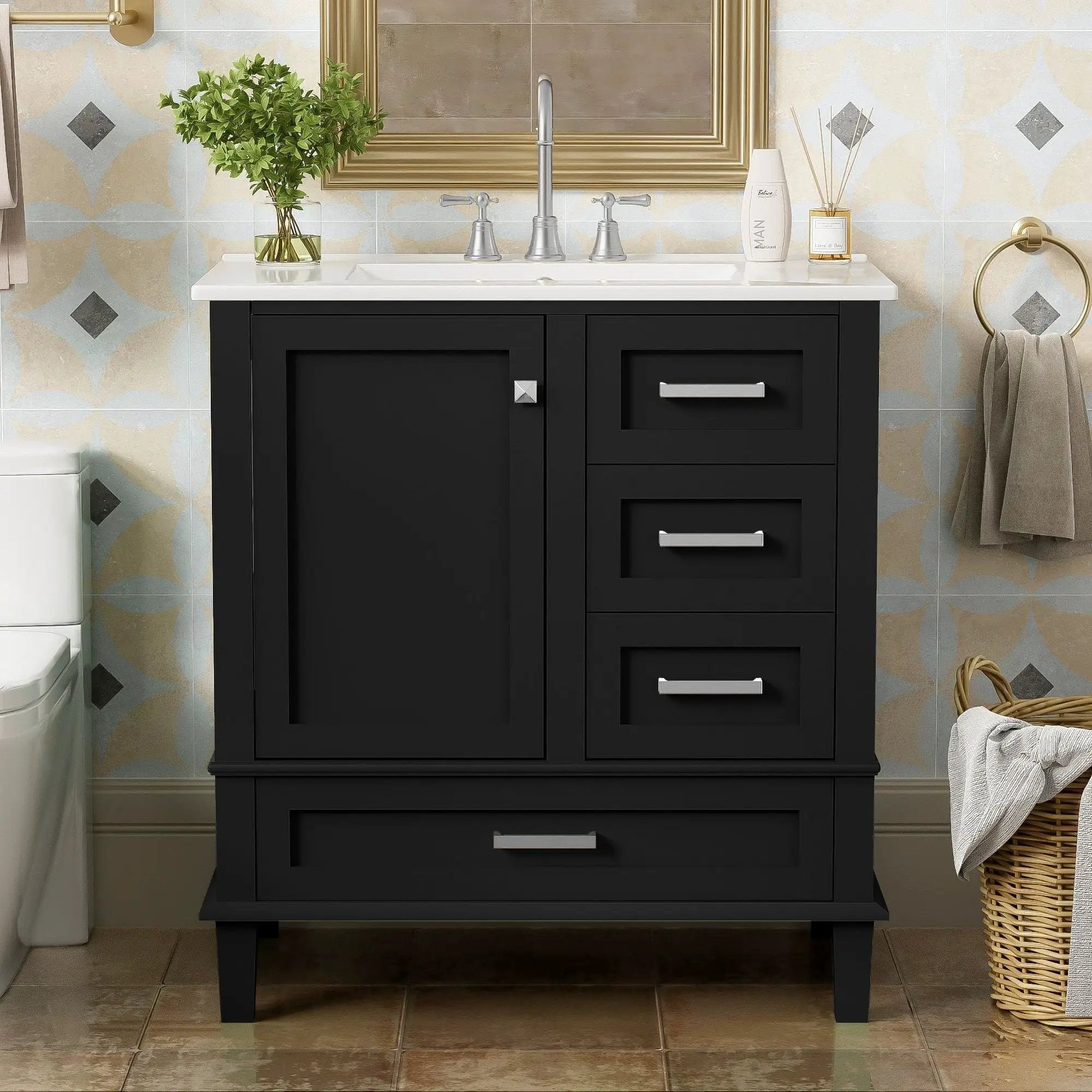 Bathroom Vanity, Modern Bathroom Cabinet With Sink Combo Set, Bathroom Storage Cabinet With A Soft Closing Door And 3 Drawers, Solid Wood Frame by HouseOfZazla