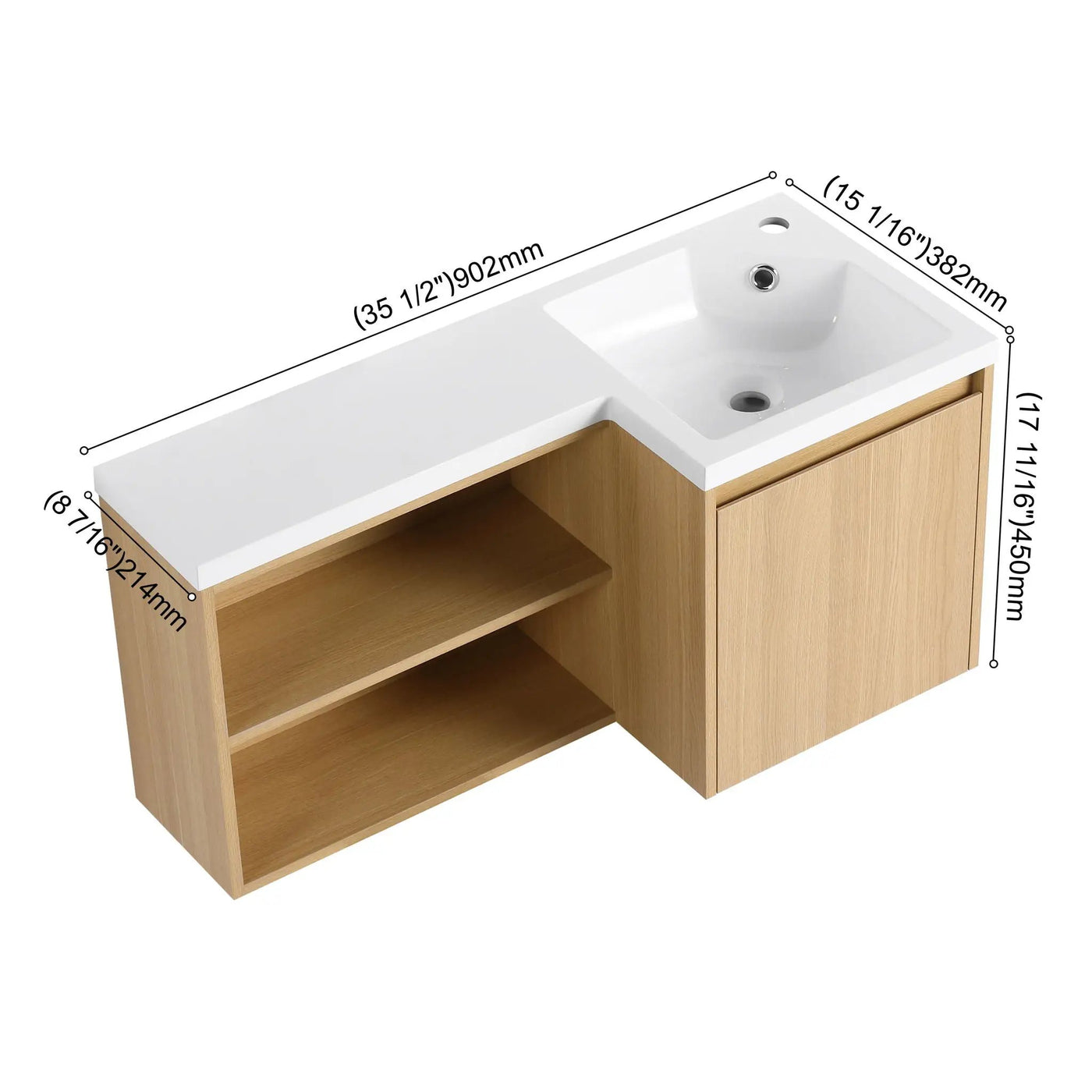 L-Shaped Wall Mounte Floating Bathroom Vanity With Integrated Sink by HouseOfZazla