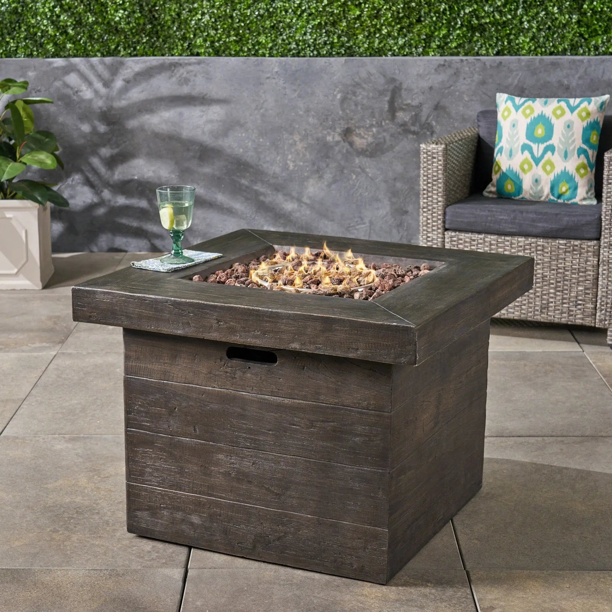 Anchorage 32'' Wood Square MGO Fire Pit Brown - 40,000 BTU by HouseOfZazla