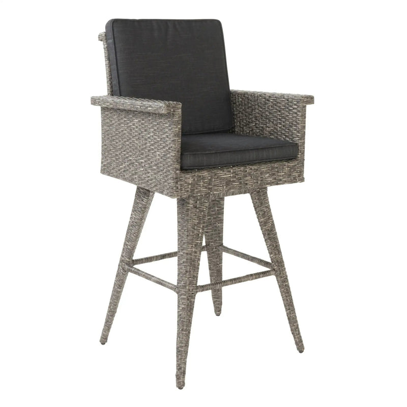 Outdoor Rattan Swivel Barstool With Water Resistant Cushion - Mixed Black / Dark Gray by HouseOfZazla
