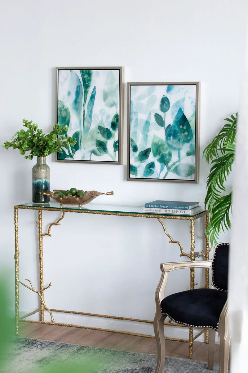 Framed Printed Acrylic Decorative Wall Art, Wall Decor For Living Room (Set of 2) - White / Green by HouseOfZazla