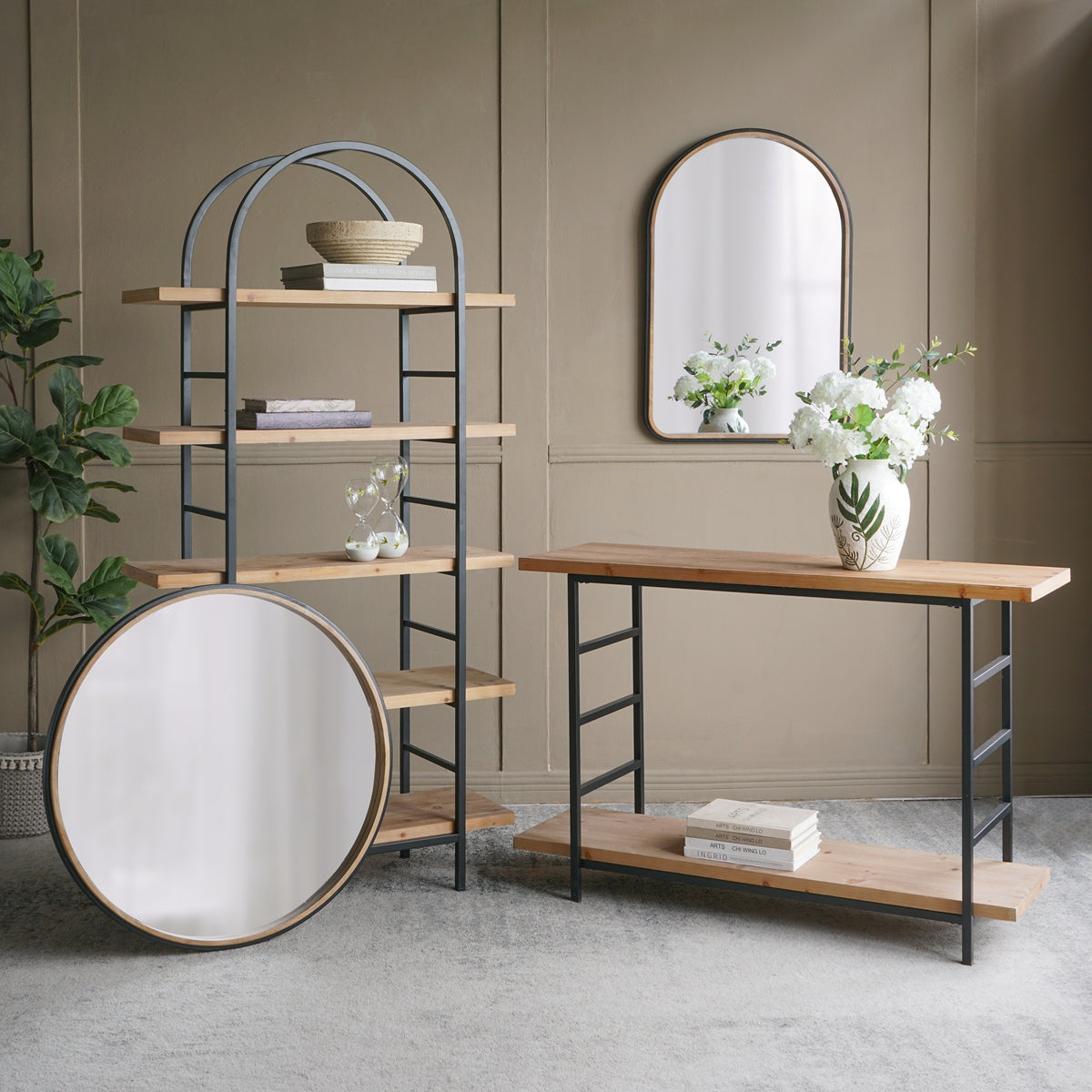 Tall Arched Wood and Iron Display Shelf with Striking Design, photo 9 of 9