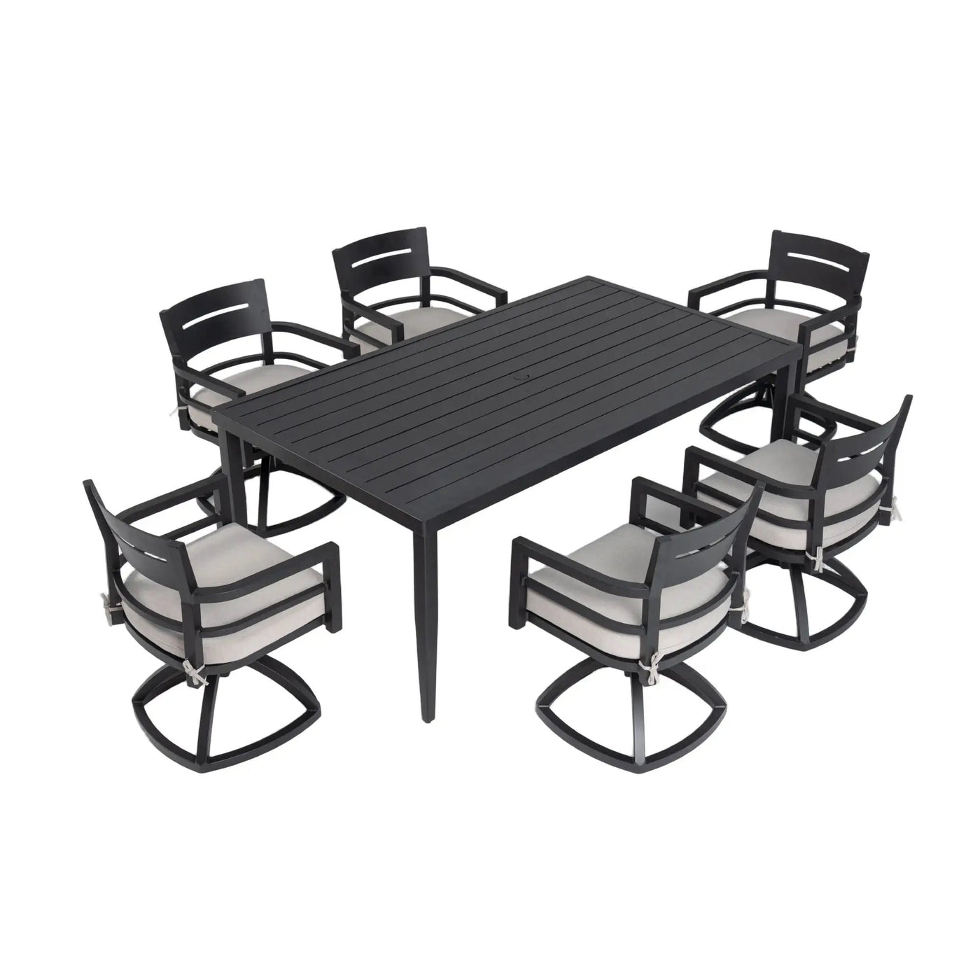 Outdoor Modern Dining Set, Chairs Sunbrella Cushioned And Dining Table With Umbrella Hole by HouseOfZazla