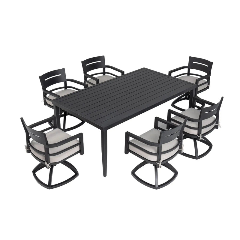 Outdoor Modern Dining Set, Chairs Sunbrella Cushioned And Dining Table With Umbrella Hole by HouseOfZazla
