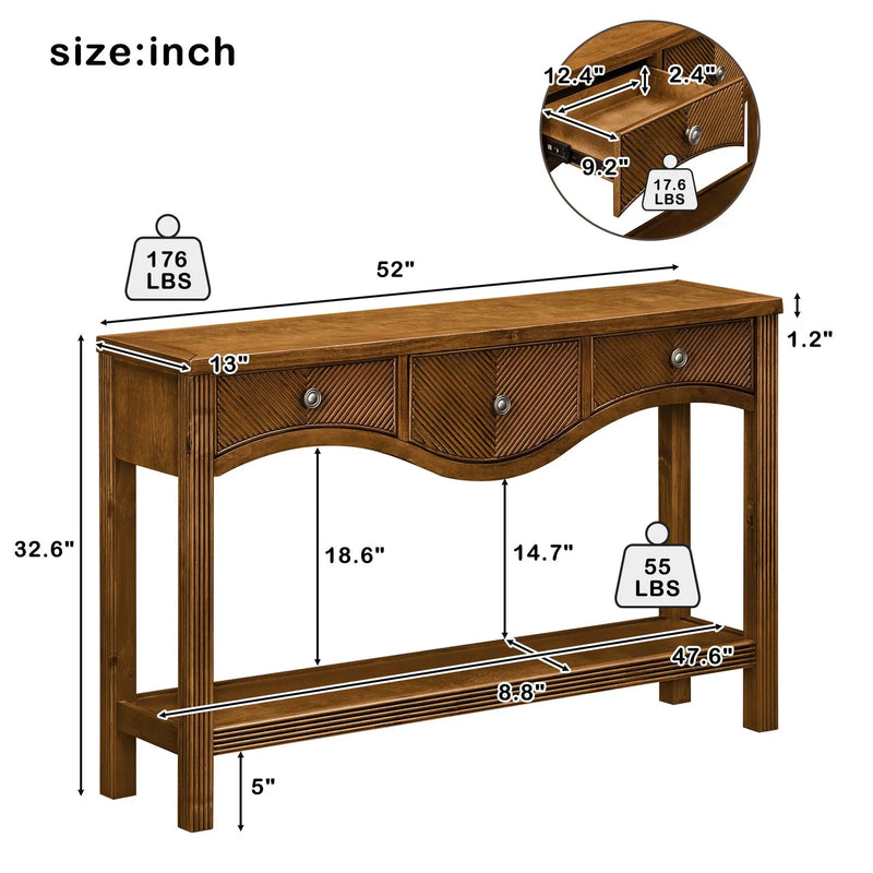 52'' Fluted Wood Console Table with 3 Drawers by HouseOfZazla