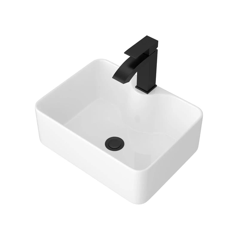 Rectangular Vessel Sink With Faucet & Drain - White / Black by HouseOfZazla