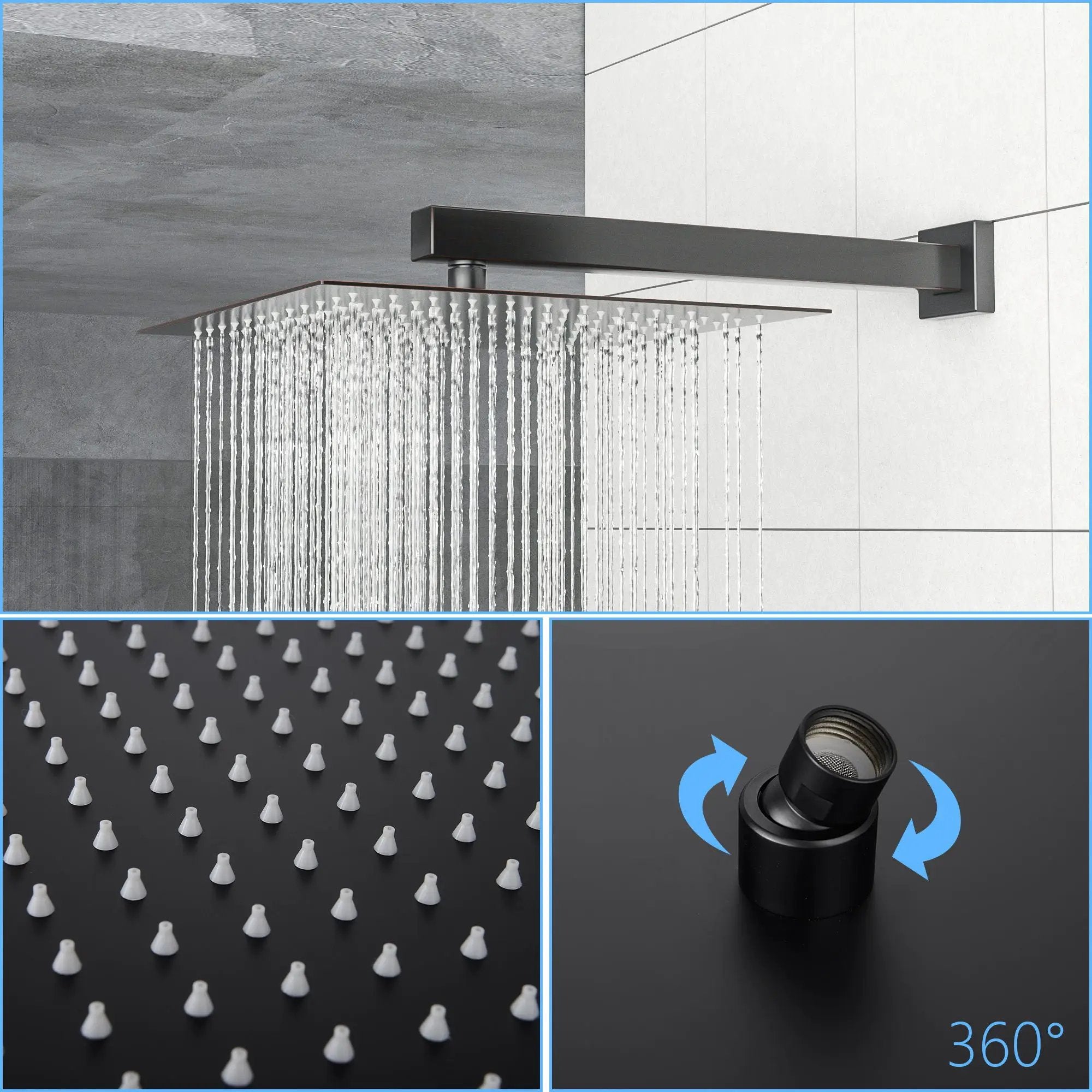 Square Shower System With Waterfall Tub Spout And Rough In Valve, Wall Mounted by HouseOfZazla