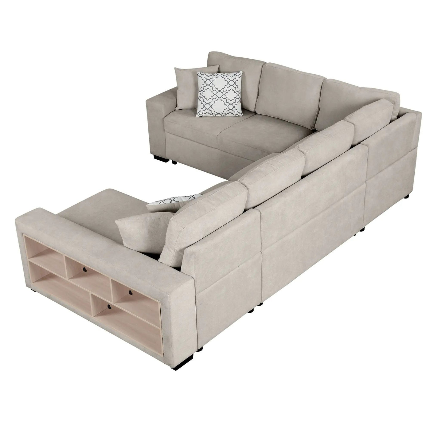 U-Shaped Sectional Sofa Pull-Out Sofa Bed With Two USB Ports, A Storage Chaise Lounge And Four Back Pillows For Living Room by HouseOfZazla
