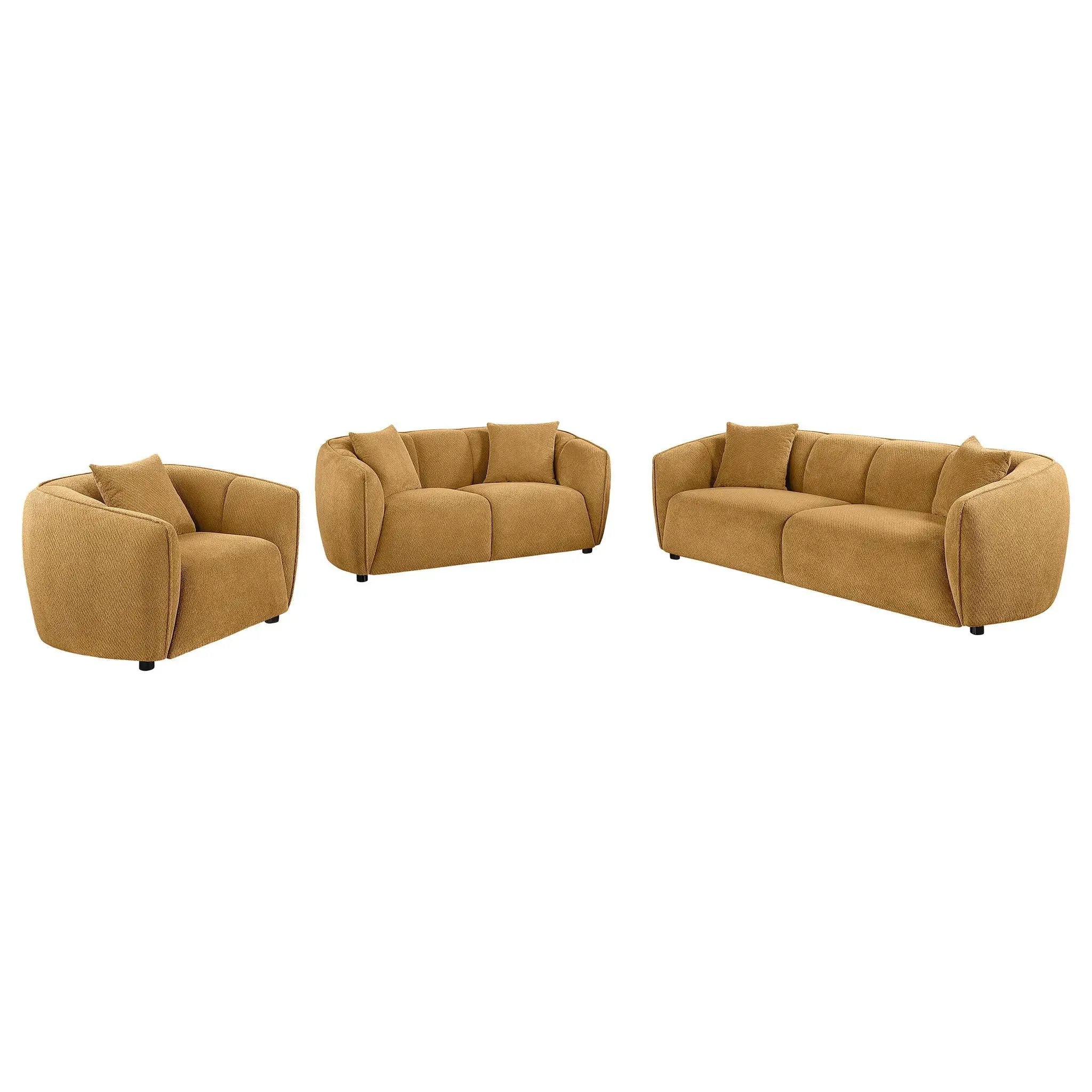 Aleisha 3-piece Chenille Upholstered Sofa Set Mustard Yellow by Unique Piece Furniture