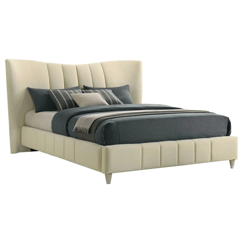 Evelyn Upholstered Queen Panel Platform Bed Ivory by Unique Piece Furniture