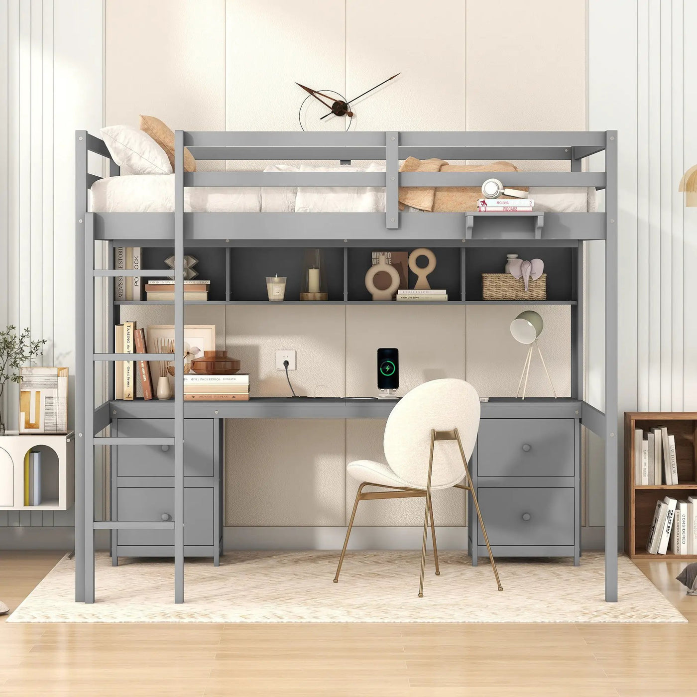 Loft Bed With Desk, Cabinets, Drawers, Charging Station And Bedside Tray by HouseOfZazla