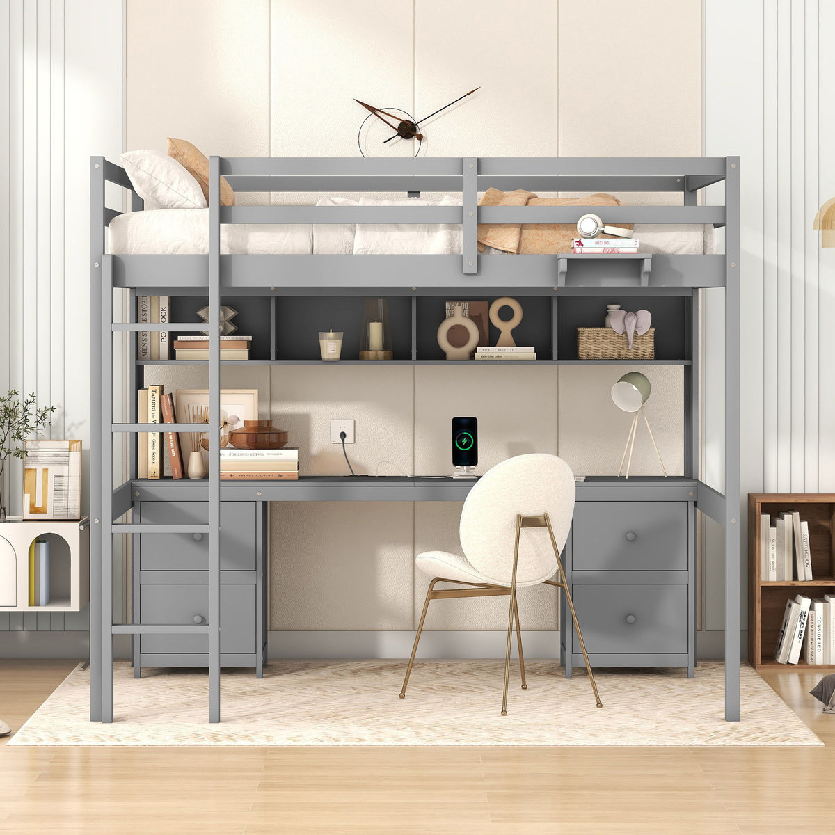 Loft Bed with Desk, Cabinets, Drawers and Charging Station - Full Size, photo 31 of 34