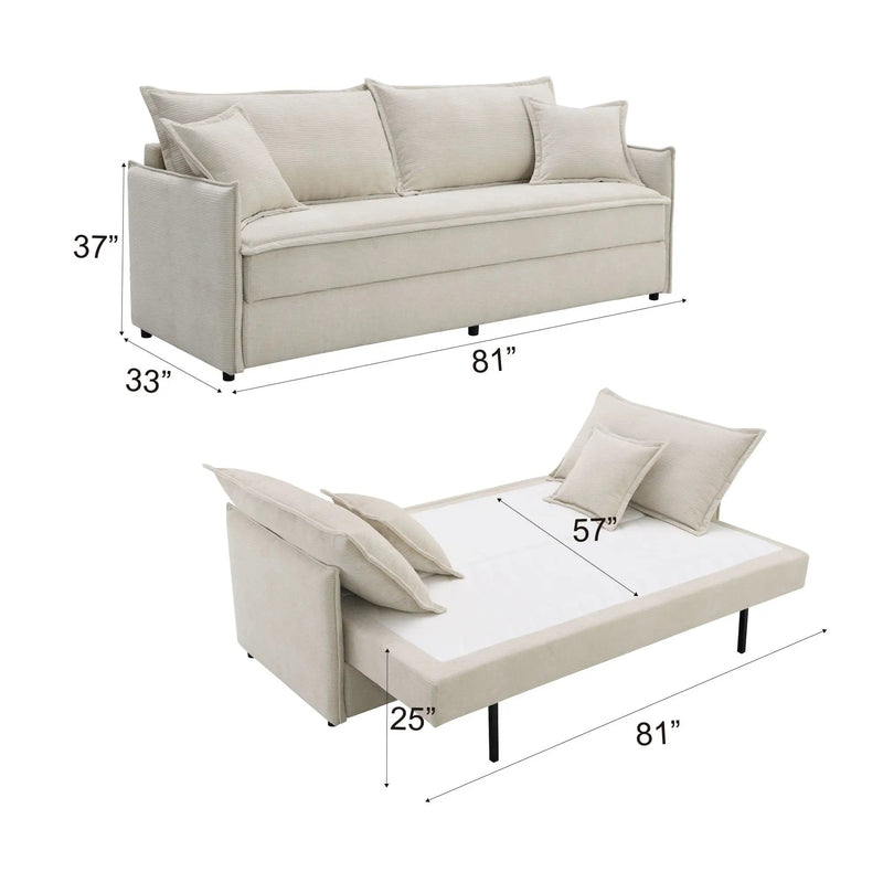 Elisea Sleeper Sectional Sofa With 2 Toss Pillows - Beige by HouseOfZazla