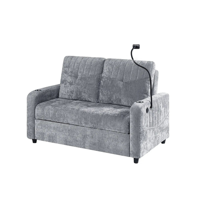 Modern Loveseat Pull Out Sofa Bed With Adjustable Backrest, Two Cup Holders, A Phone Holder, Three Charging Ports And Side Storage Pockets For Living Room by HouseOfZazla