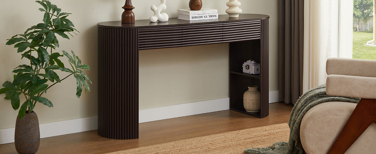 Retro Console Table with Storage and 3 Drawers - Espresso or Natural, photo 3 of 10