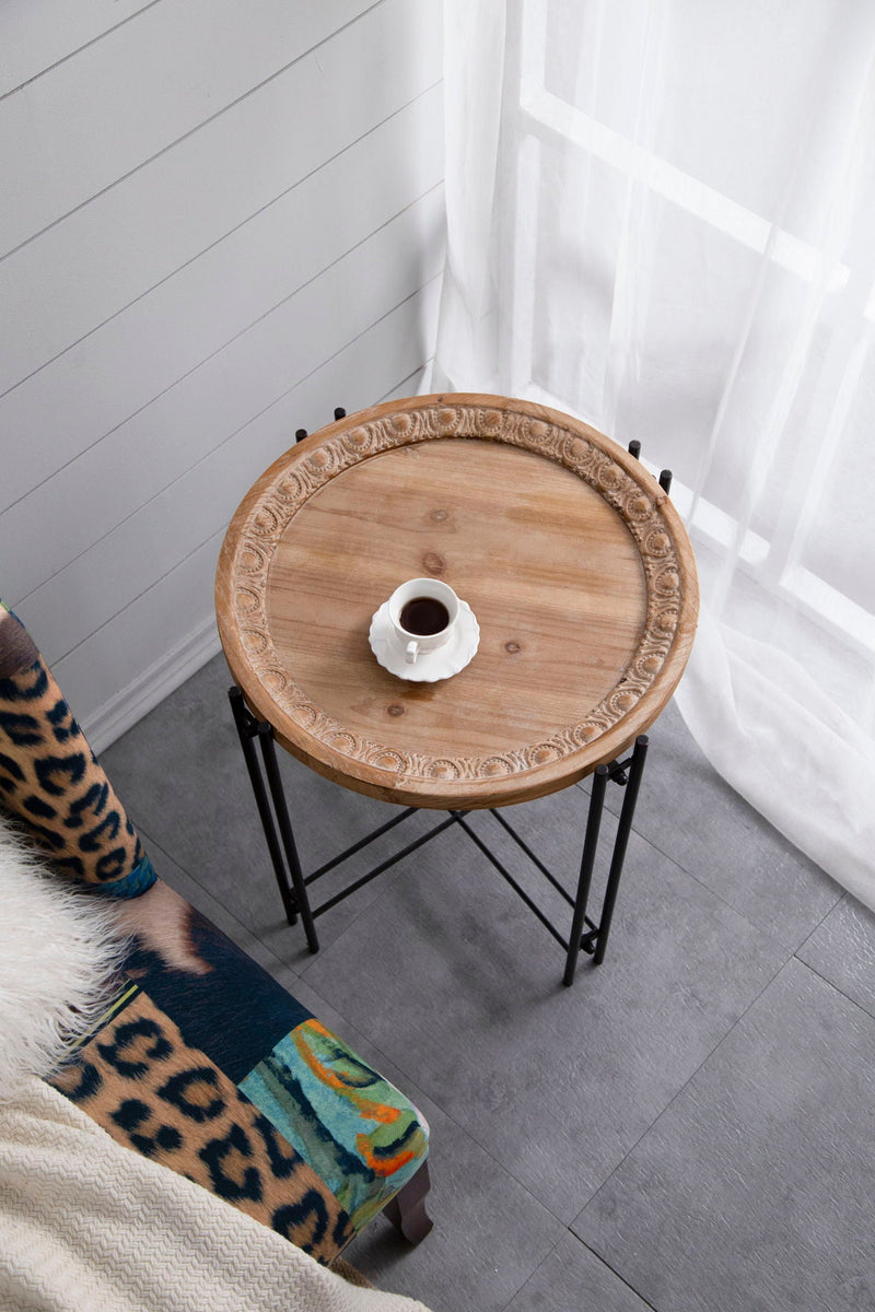 Round Side Table With Wood Top - Black Brown, photo 8 of 10