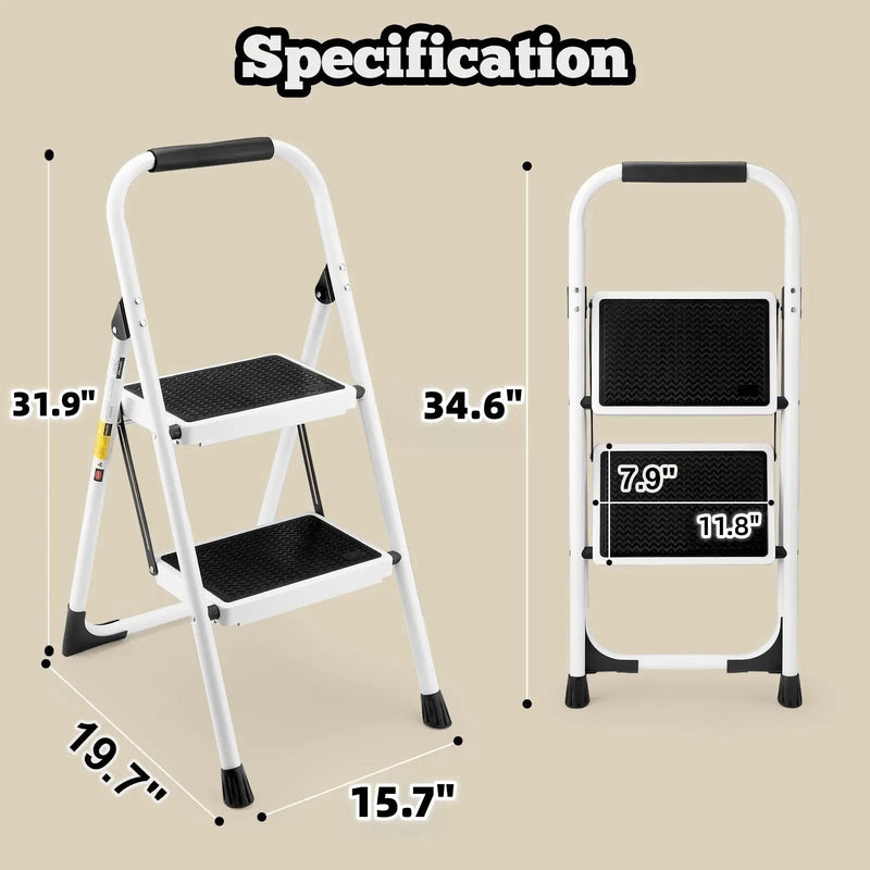 2 Step Ladder Folding Step Stool with Anti-Slip Wide Pedal by HouseOfZazla