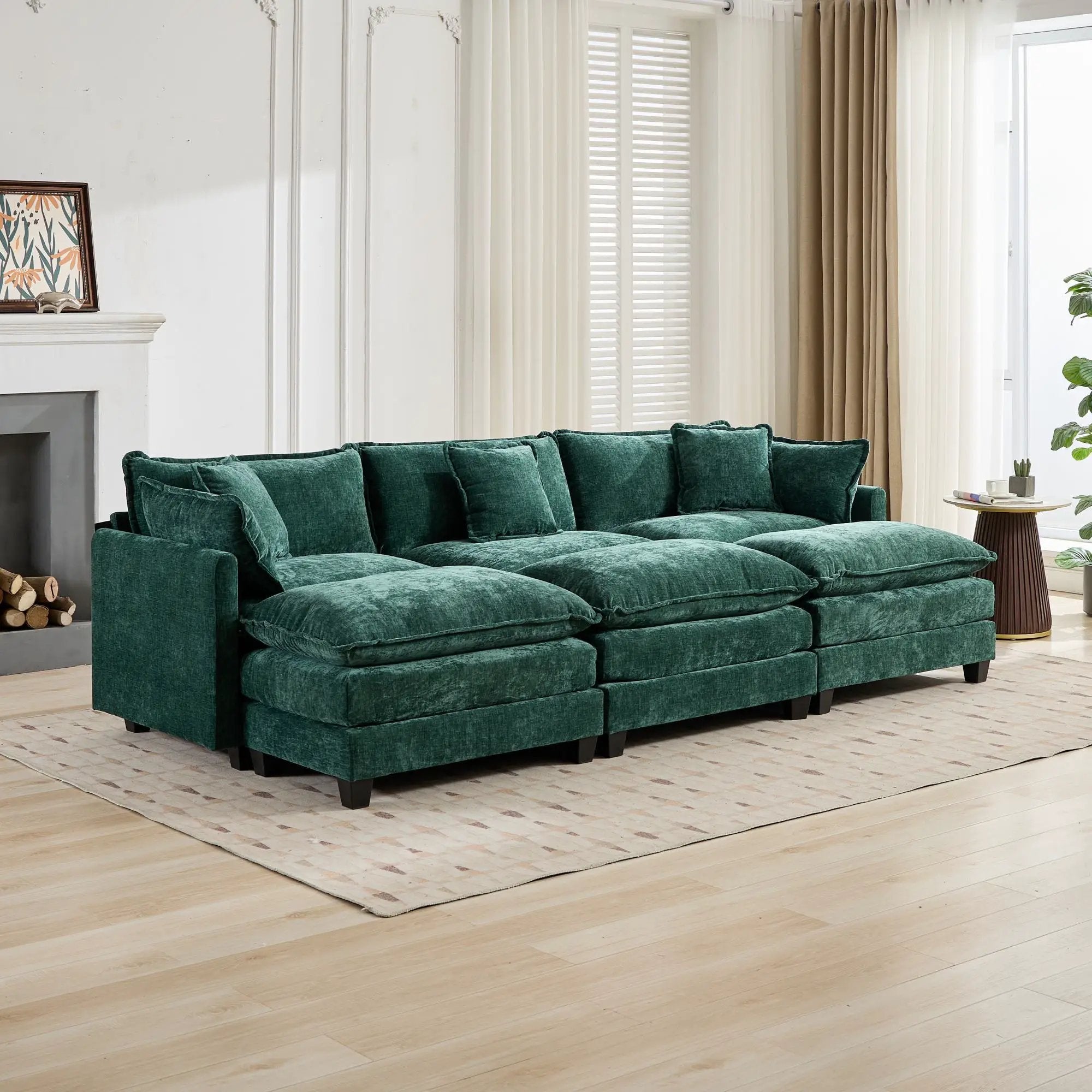 Cloud 3 Seats Sofa (Ottoman is not included) Chenille Fabric in Green by BLAKHOM