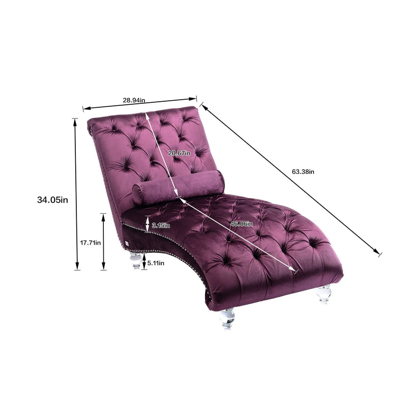 Chaise Lounge Indoor, Button Tufted Upholstered Chaise Lounge Chair With Pillow by Unique Piece Furniture