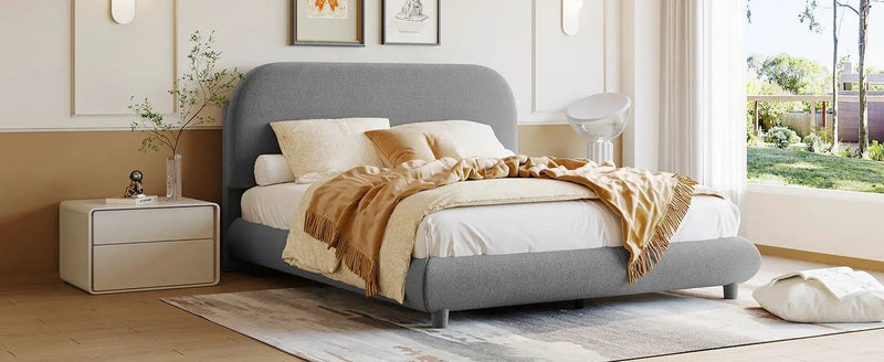 Upholstered Platform Bed With Thick Solid Frame And Stylish Curve-Shaped Design by HouseOfZazla