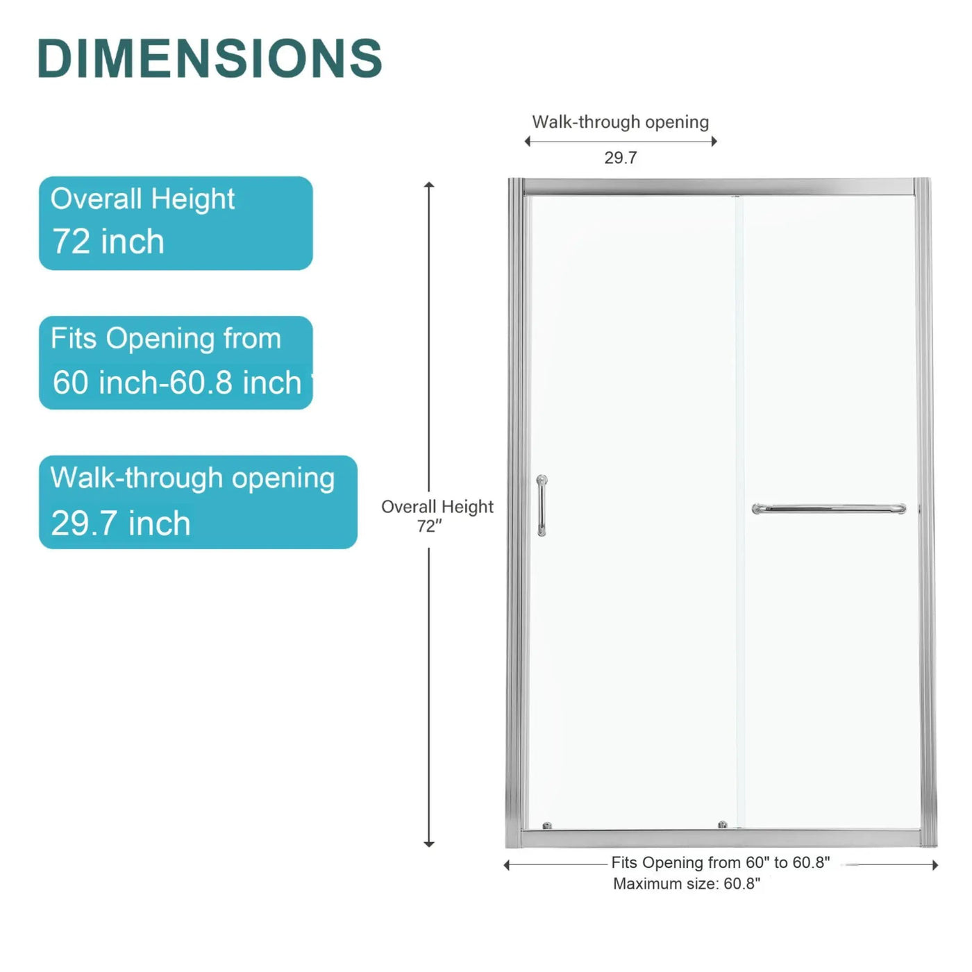 Single Sliding Bypass Shower Door Tempered Glass Enclosure by HouseOfZazla