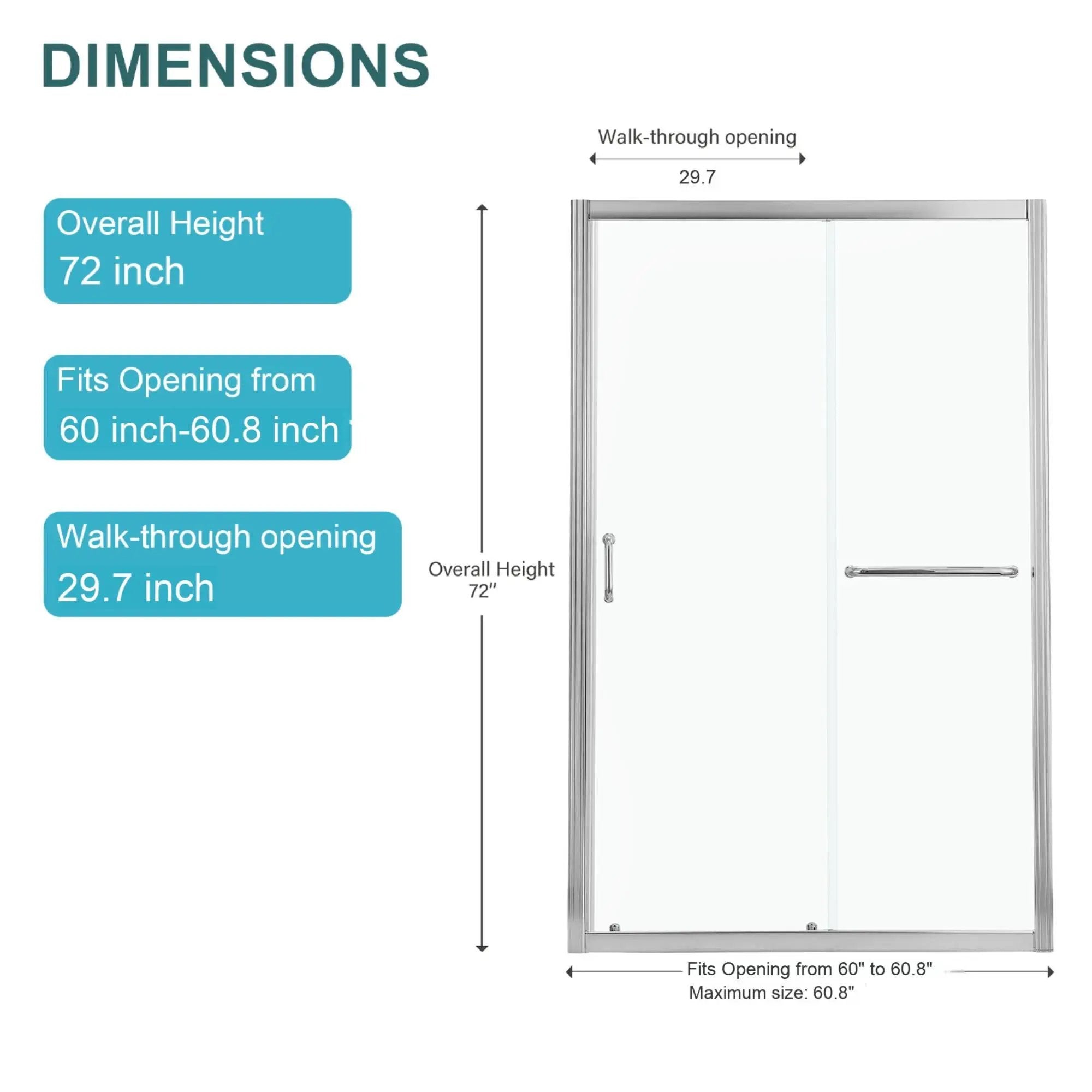 Single Sliding Bypass Shower Door Tempered Glass Enclosure by HouseOfZazla