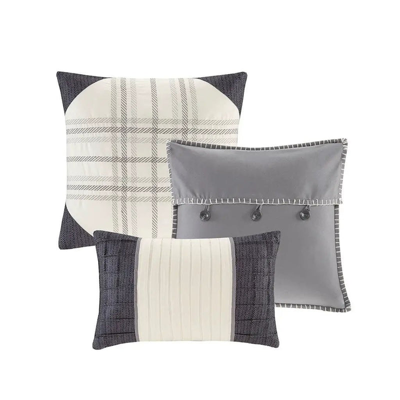 7 Piece Herringbone Comforter Set Grey Queen by HouseOfZazla