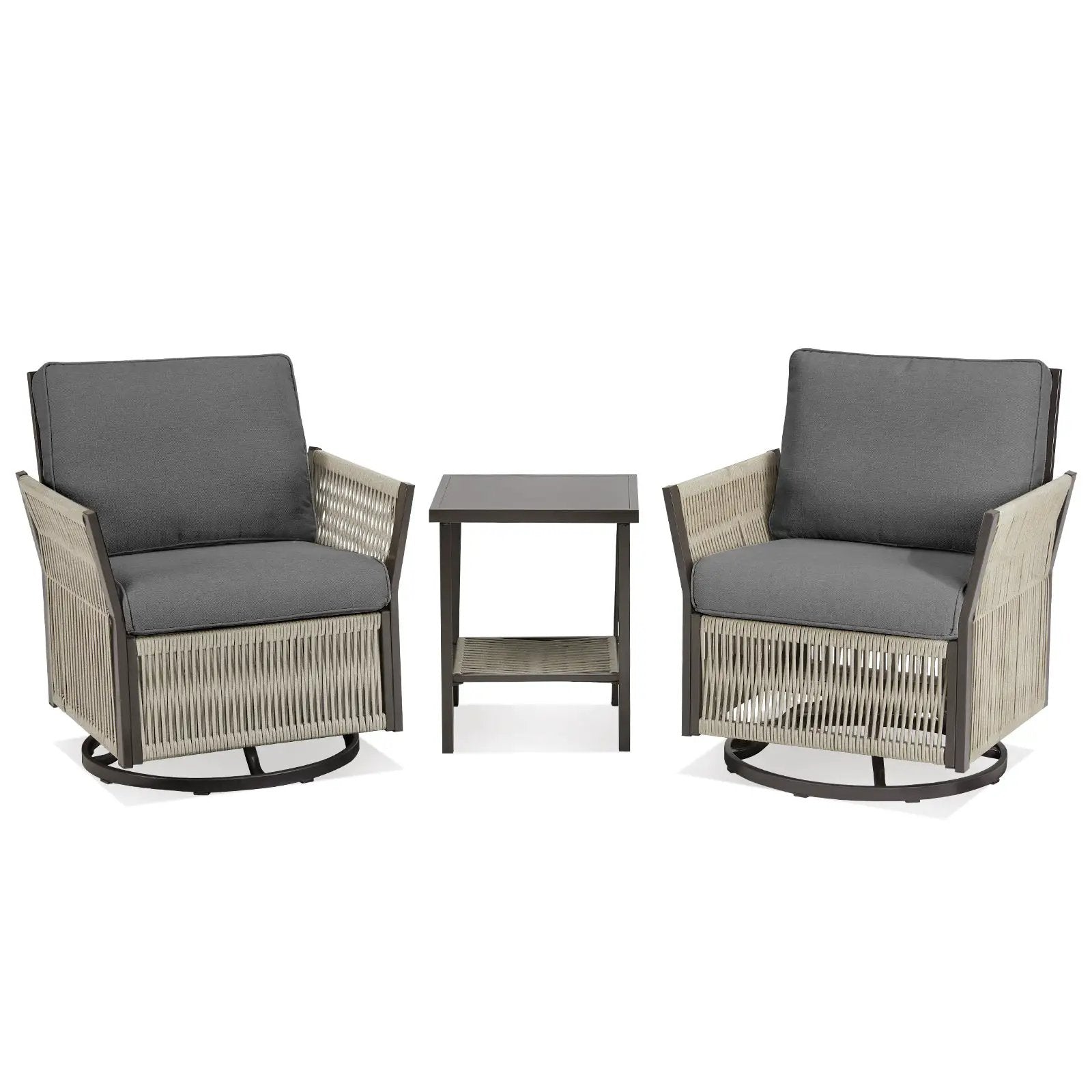 Swivel Outdoor Chairs Set of 2 with Side Table, 3 Pieces Wicker Furniture Set by HouseOfZazla