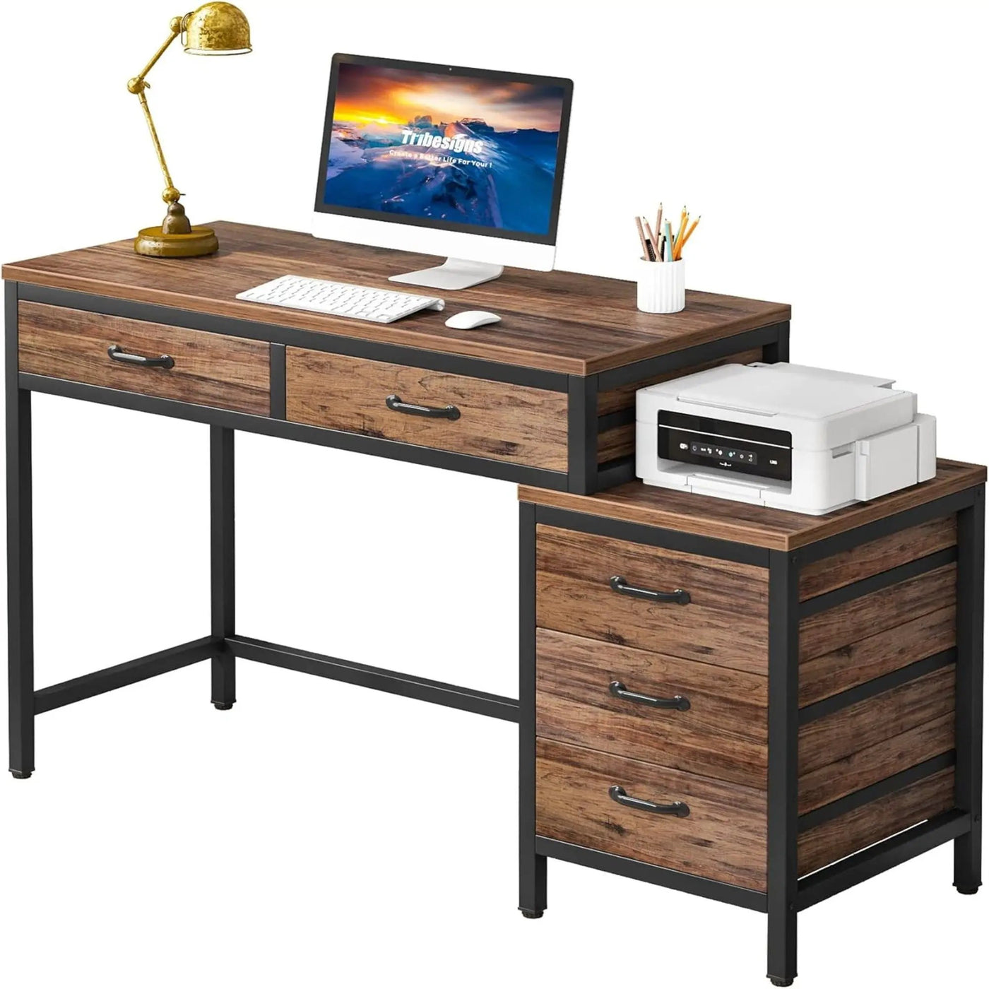 Computer Desk With Reversible 5 Drawer Storage, Frame Writing Table For Small Spaces by HouseOfZazla