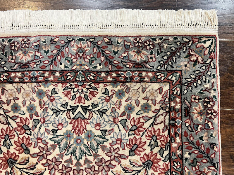 Sino Persian Runner Rug 2.7 x 10, Floral Kirman Lavar Carpet for Hallway, Cream, Handmade Wool Vintage Rug by Jewel Rugs