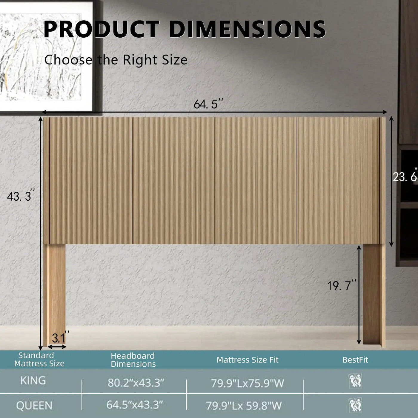 Modern Wide Wall Mounted Fluted Panel Headboard by HouseOfZazla