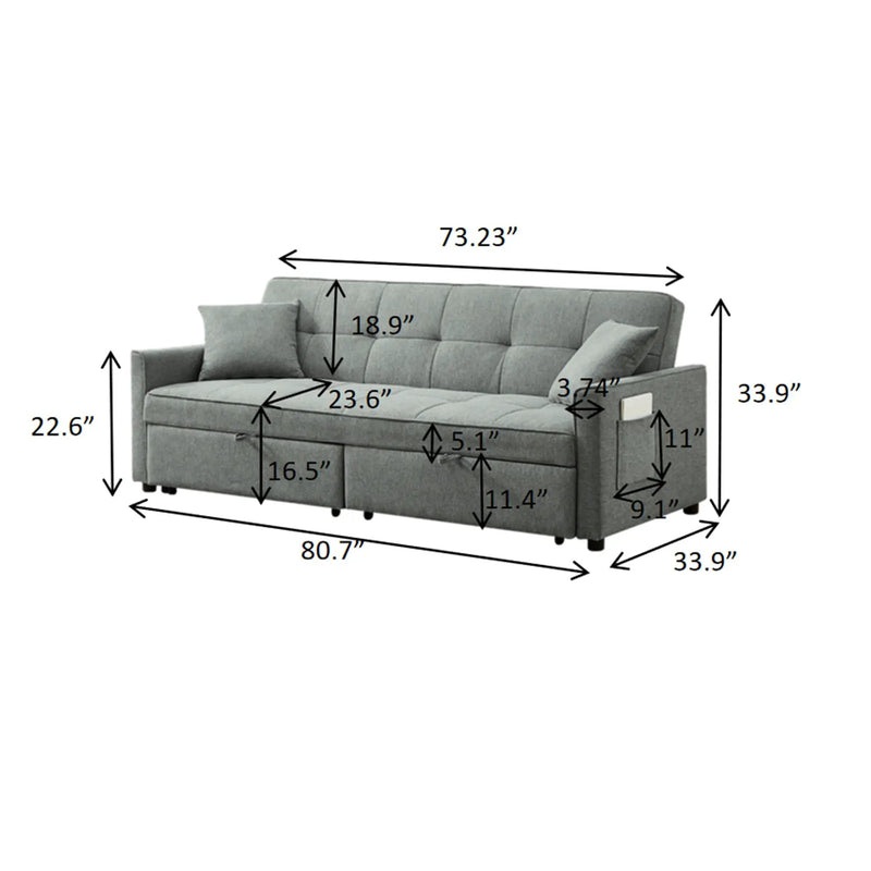 3 In 1 Convertible Sleeper Sofa Bed, Reclining Backrest, Pillows, Pockets by HouseOfZazla