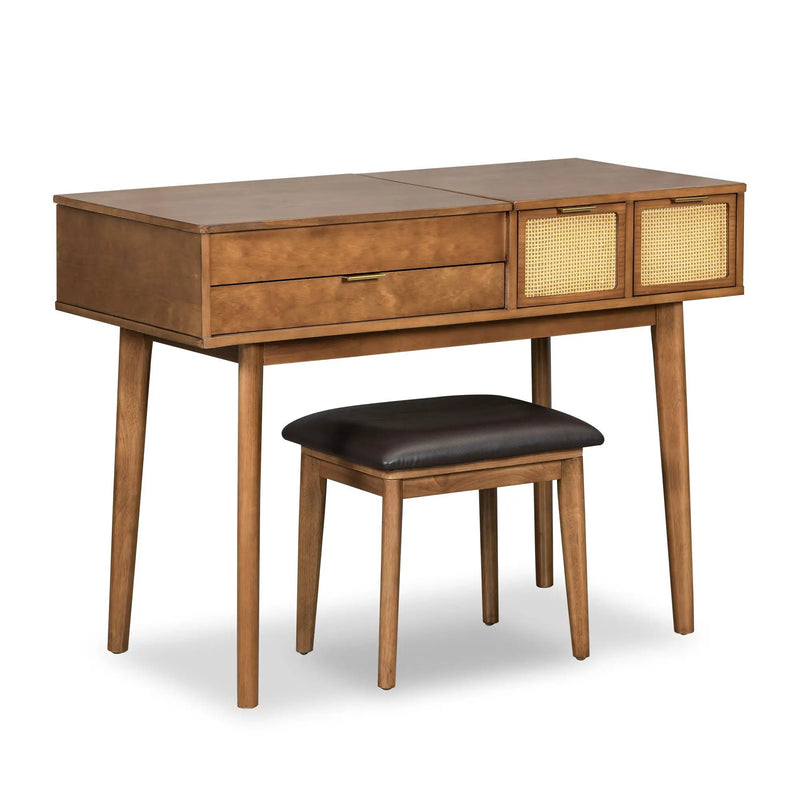 Classic Wood Makeup Vanity Set With Flip-Top Mirror And Stool, Dressing Table With Three Drawers And Storage Space by Unique Piece Furniture