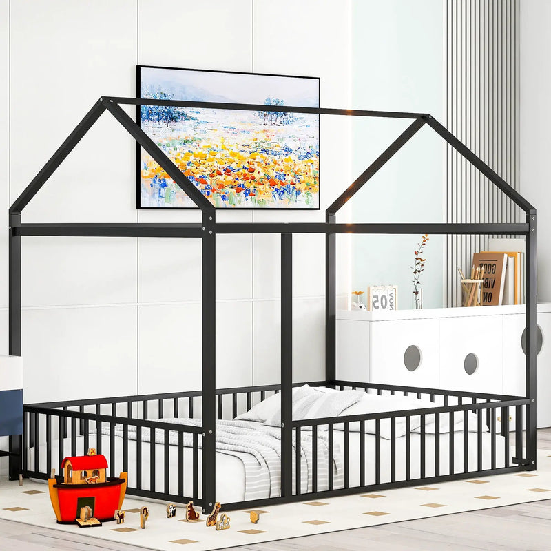 Metal Bed House Bed Frame With Fence by Unique Piece Furniture