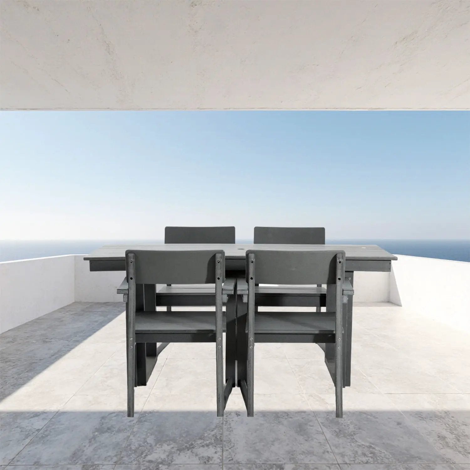 5 Piece Outdoor Dining Set, Table With Umbrella Hole And 4 Armrest Chairs by Unique Piece Furniture