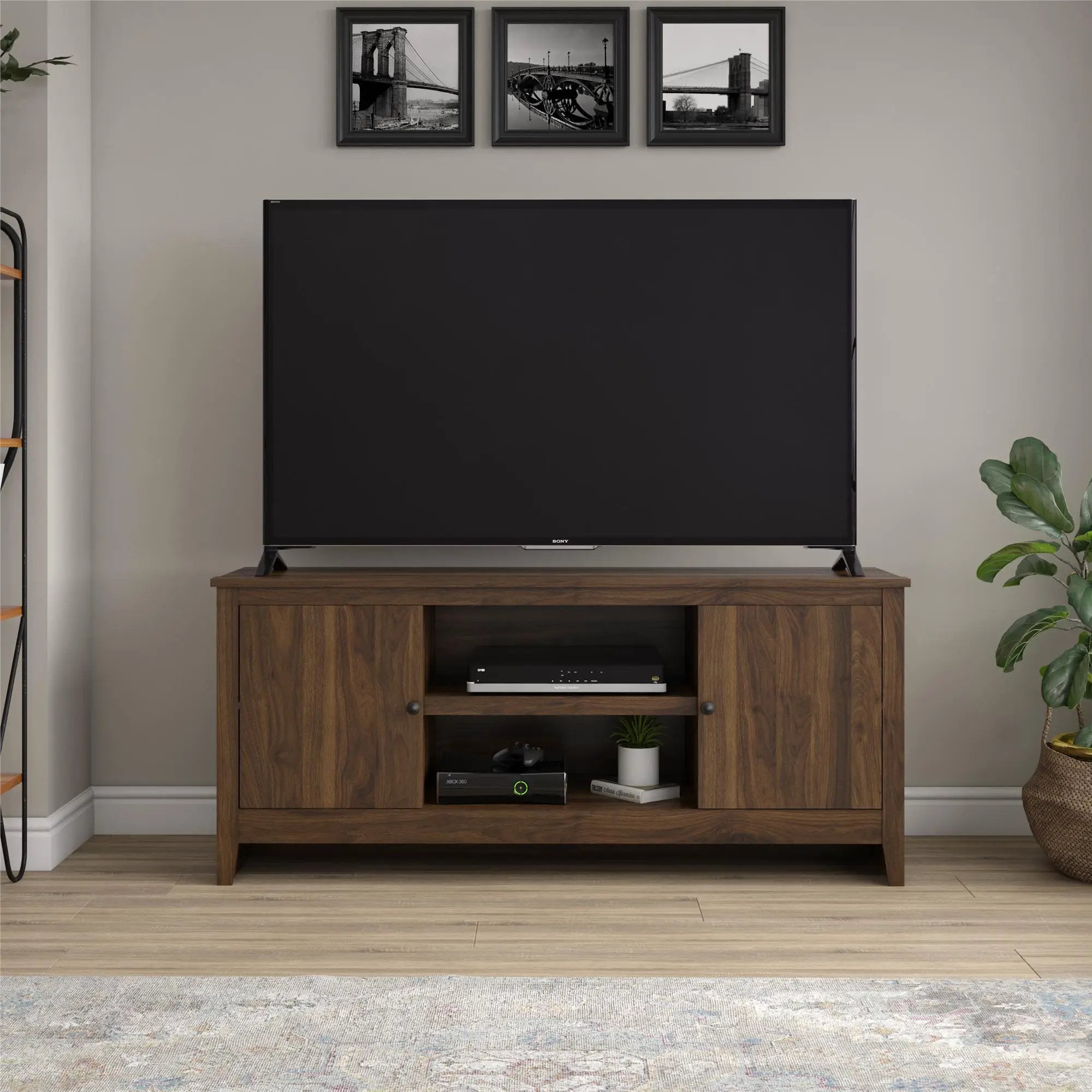 TV Stand For TVs Up To 65" With Open Shelves And Storage Cabinets - Walnut by HouseOfZazla