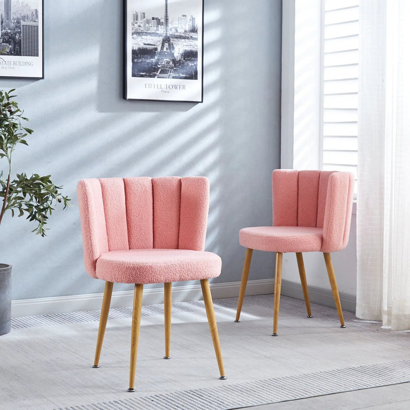 Modern Dining Chair (Set of 2) With Iron Tube Wood Color Legs, Shorthair Cushions And Comfortable Backrest, Suitable For Dining Room, Living Room, Cafe, Simple Structure by HouseOfZazla
