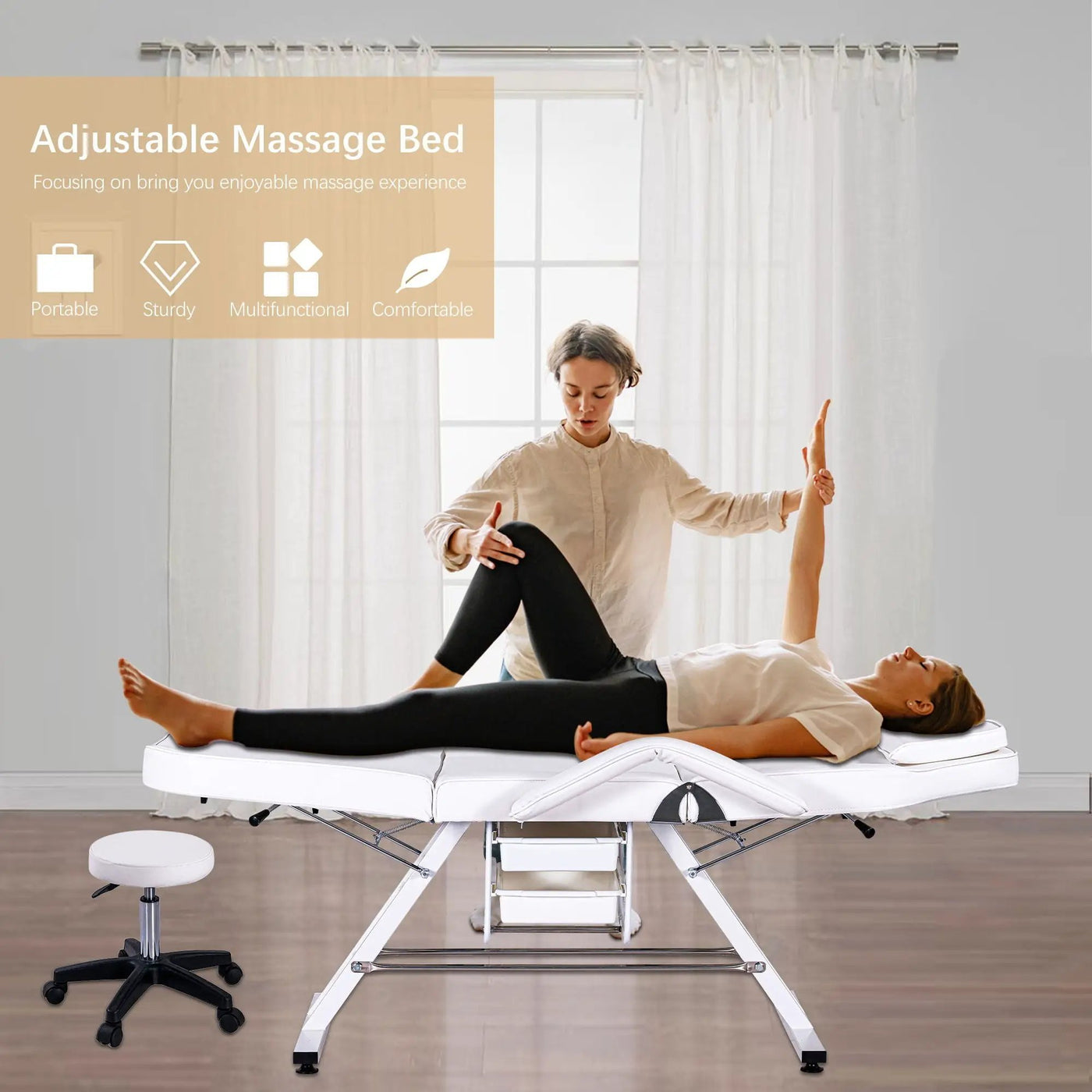 72.8" Massage Salon Tattoo Chair With Two Trays Esthetician Bed With Hydraulic Stool, Multi-Purpose 3-Section Facial Bed Table, Adjustable Beauty Barber Spa Beauty Equipment by HouseOfZazla