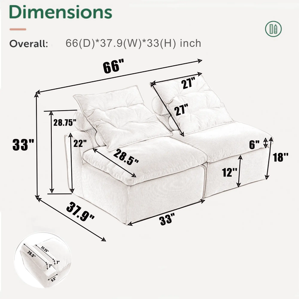 Modular Sofa with Neck and Lumbar Pillows - 2 Seats, photo 2 of 10