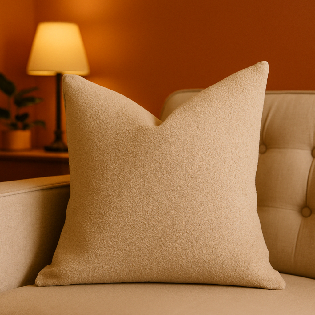 Soft Neutral Throw Pillow with Bouclé Texture - Beige, photo 2 of 5