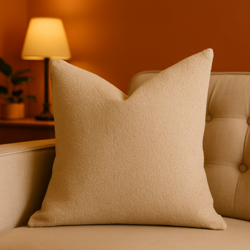 Soft Neutral Throw Pillow with Bouclé Texture - Beige, photo 2 of 5