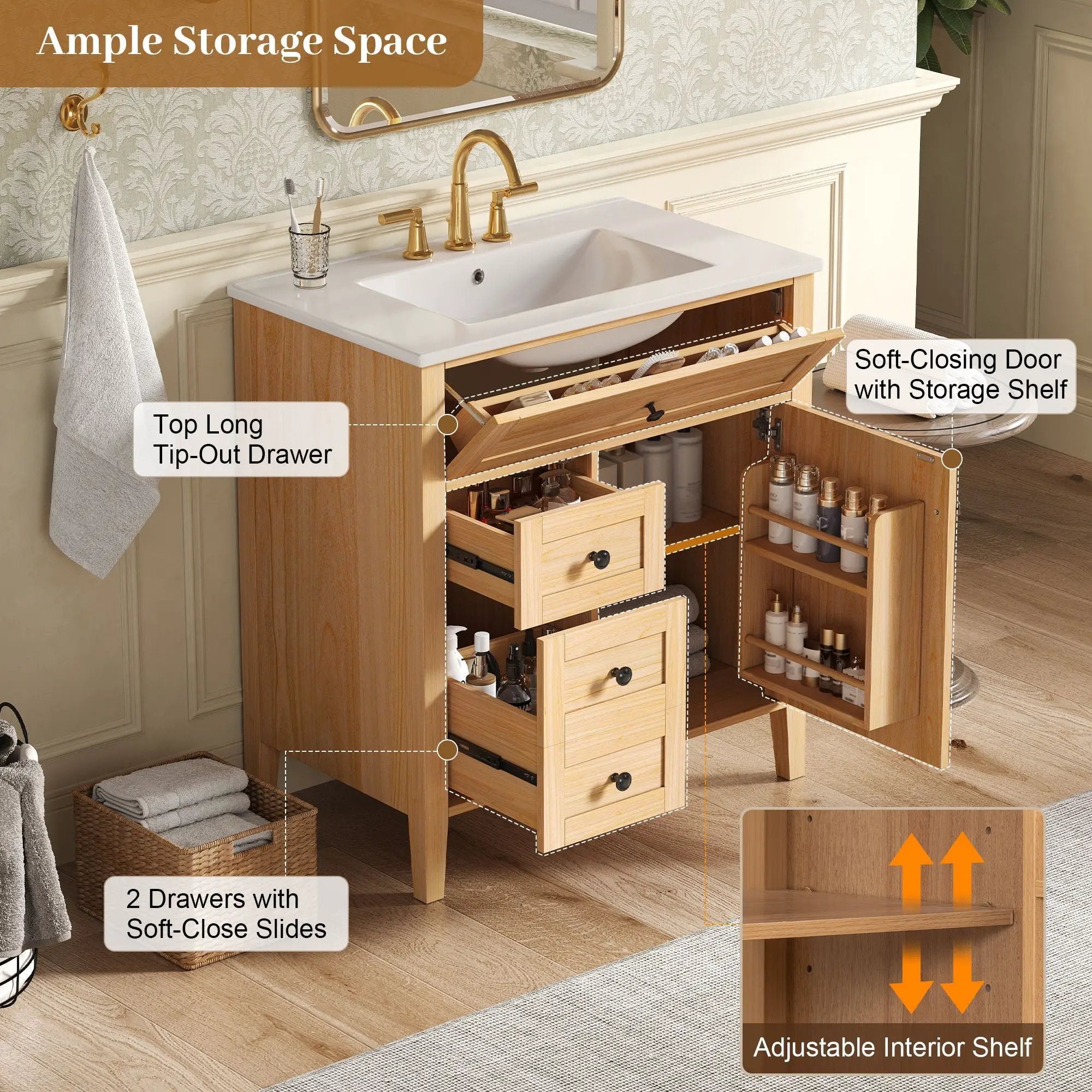 Bathroom Vanity With Sink, Soft Closing Cabinet by HouseOfZazla