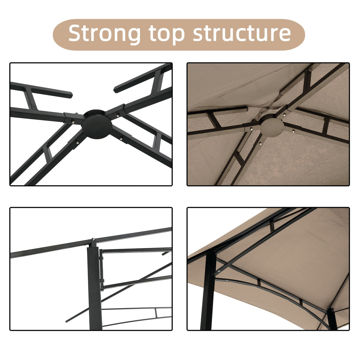 Double Tier Grill Gazebo with Steel Frame and Bar Counters - Brown, photo 17 of 17