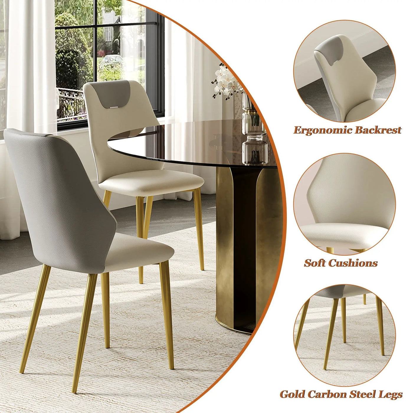 Modern Round Dining Table Set With Glass Top And Steel Legs by HouseOfZazla