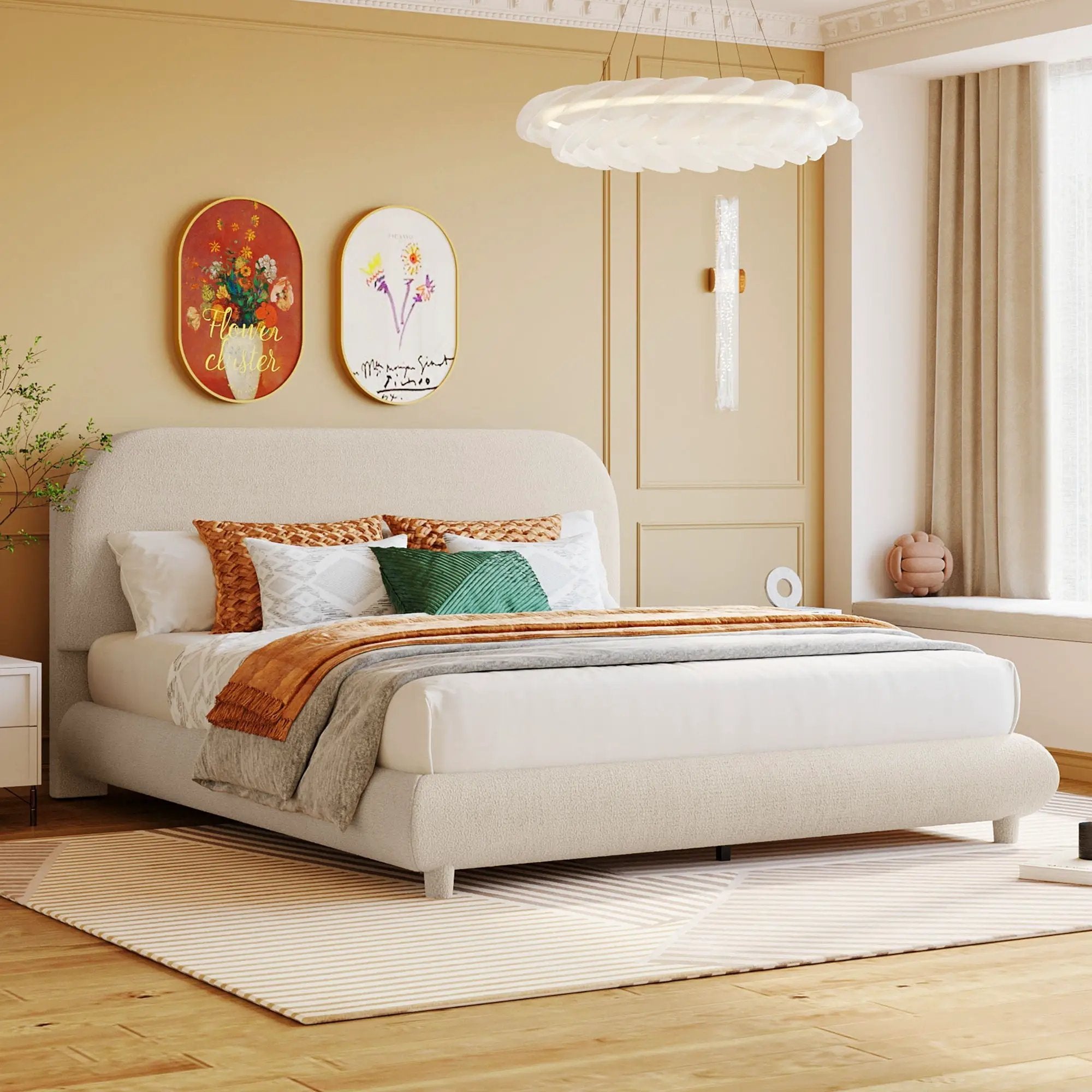 Upholstered Platform Bed With Thick Solid Frame And Stylish Curve-Shaped Design by Unique Piece Furniture