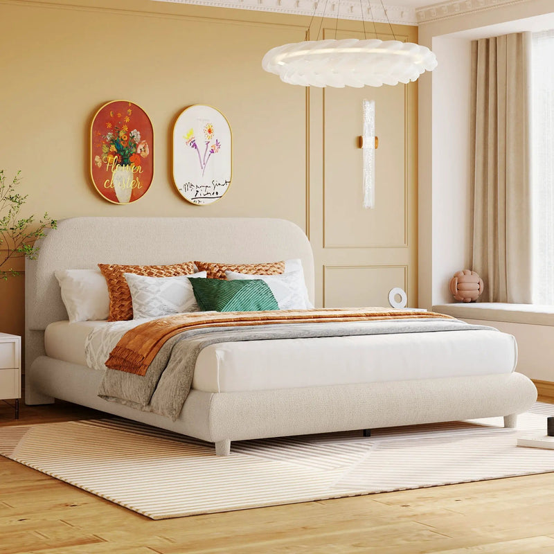 Upholstered Platform Bed With Thick Solid Frame And Stylish Curve-Shaped Design by Unique Piece Furniture
